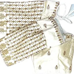 Women's Silk Trendy Embroidery Maggam Work Half Sleeve Saree Blouse-image-96