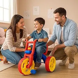 Kids Tricycle with Horn, Ergonomic Seat, Wide Wheels for Stability, Non-Toxic Durable Plastic, Red and Blue-picture-11