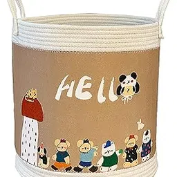 Big Size Laundry Basket Jute Cotton Rope Baskets With Handle for Clothes, Kids Toys Foldable Toon Printed Round Laundry Basket Large Capicity Toy Organizer Bag for Storage (HELLO-38L)-picture-26