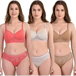 orenzy Women's Cotton Lace Net Lingerie Set | Bra & Panty Set | Women's Innerwear Set - Pack of 3-picture-14