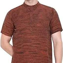 latestplus apparel LatestPlus Men's Cotton Blend Fabric Solid Half Sleeve Short Kurta | LPA-SK-DK-P-picture-17