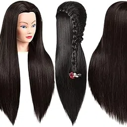 DELUXE HAIR Black Hair Styling Training Head Synthetic Fiber Mannequin Head Hairdresser Training Head Cosmetology Doll Head Mannequin Head 36 Inch Long-picture-41