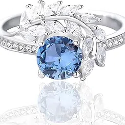 brd jewelry 925 Sterling Silver Blue Diamond CZ Feather Ring I Wedding Ring I Anniversary Ring I Silver Rings For Women & Girls I Hallmark with 6 Months Warranty-picture-13