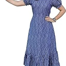 Women's Georgette Round Neck Puff Sleeve A-line, One Piece Midi Dress for Women Stylish Western Printed Dress-picture-19