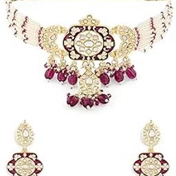 zaveri pearls Wine Meenakari Multistrand Austrian Diamonds Embellished Choker Necklace & Earring Set For Women-ZPFK19140-picture-37