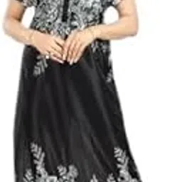 phkmall Elegant Black Floral Printed Nightwear Gown for Women | Short Sleeves | Wear it Everyday – Soft & Comfortable Night Dress.-picture-47
