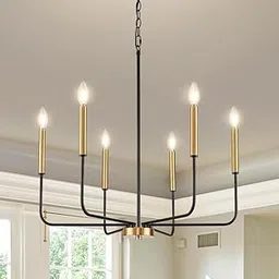 Chandni Décor Modern Black/Gold Chandelier for Dining Room,Metal 6-Light Kitchen Light Fixtures,Farmhouse Candle Hanging Pendant Lights for Living Room Entryway Foyer Bedroom (Bulb Not Included)-picture-10