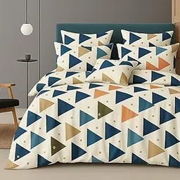 Ab Home Decor 350TC Glace Cotton Wedding Comforter Set Double Bed King Size with 1 Bedsheet Flat and 2 Pillow Covers AC Quilt/Blanket/Duvet II 4 pc Comforter Bedding Set-Multi Triangle-picture-14