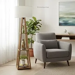R K Antique hub Modern Floor Lamp with Storage Shelves � Wooden Frame & White Fabric Shade | Display Stand Design for Living Room, Bedroom & Office D�cor-picture-13