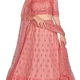 shopgarb Women's Sequins Embroidered Soft Net Semi-stitched Lehenga Choli With Dupatta (GS-1111-Pink-Wedding-Bridal-New-Stylish; Free Size)-picture-10