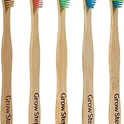 GrowStep Bamboo Toothbrush – Soft Charcoal Bristles | Eco-Friendly, Biodegradable, Plastic-Free | Natural Wooden Toothbrush for Adults & Kids | Sustainable Oral Care (Multicolor, Pack of 5)-picture-46