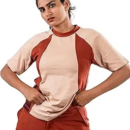 dautee Brown Color Block Tee: Casual Cool Cut Style-picture-40