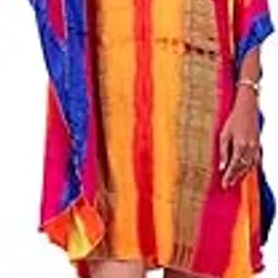Women's Tie-Dye Kaftan– V-Neck, Kimono Sleeves, Knee Length | Free Size Fits M to 5XL|Resort & Holiday Wear-image-99