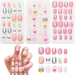 MAYCREATE® 72pcs Children Nails Press On Pre-glue Full Cover Fake Artificial False Nail Tips Colored Heart Doughnut Cloud Unicorn Short False Nail Kits Gifts for Kids Teenager Girls-image-98