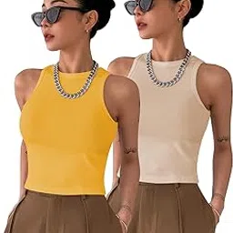 toochki Womens Knitted Sleeveless Solid Round Neck Ribbed Tank & Crop Tops (Packs of 2 (Two))-picture-22