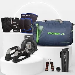 vector x Stealth Gym Bag Combo Shaker, Pushup Bar, Skipping Rope, Hand Grip, Gym Glove, Knee Cap ll Gym kit for Men and Women-picture-47