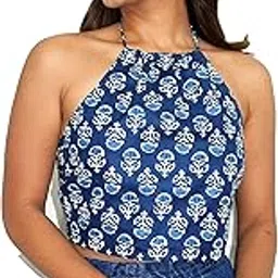 jaipur hand block Women's Halter Crop Top Tie Back Sleeveless Backless Cami-picture-21
