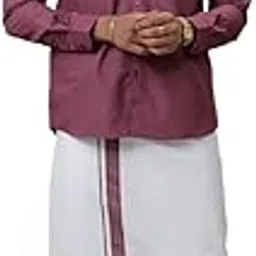 ramraj cotton Ramraj Men Cotton Blend Full Sleeve Solid Shirt With Matching Border Dhoti-picture-15