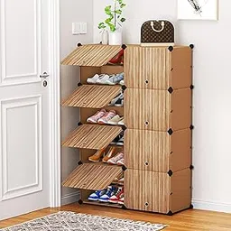 Stylish Multi-Layer Shoe Rack with Dustproof Doors and Side Hooks | 8 Door-16 Shelf Space-Saving Shoe Organizer Cabinet for Home & Office | Modular Shoe Rack, DIY Assembly-picture-27