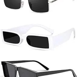 sheomy Unisex combo offer pack of 3 shades Unisex Fashion Sunglasses Set, 3 Pairs, Metal Frame, Black and Silver - Combo3-2098-picture-45