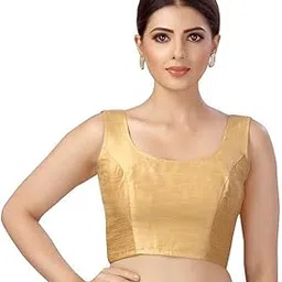 sashika banaras Women's Art Silk Sleeveless Crop Top Saree Blouse, Black, Round Neck-picture-18