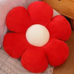 Sunflower Shaped 6 Petal Cute Preppy Decorative Throw Pillow|Floor Cushion with Fibre Filling for Aesthetic Decoration (Red, 50CM)-image-0