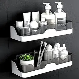 ellvellon ELLVELLON® Pack of 2 - Adhesive Wall Mounted Storage Rack for Bathroom, No Drill Organizer Shelves for Shampoo, Soap, Toiletries, ABS Shelf Holder for Kitchen Accessories, Washroom, Home Décor-picture-26