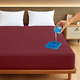 Waterproof Soft Terry Cotton Mattress Protector/Breathable Elastic Fitted Style/Bed Cover Single 48"X75"/ 4ft X 6.25ft /122 x190 cm,Burgundy-image-53