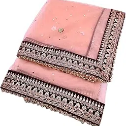 navti creations Women's Wedding bridal net dupatta with flower embroidery border-picture-34