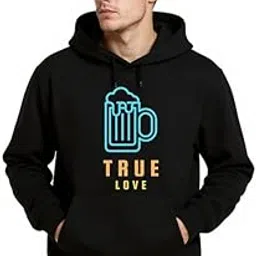 tee stores True Love Printed Unisex Cotton Hoodie with Long Sleeve Pullover Sweatshirt Winter Wear for Men Black-picture-22