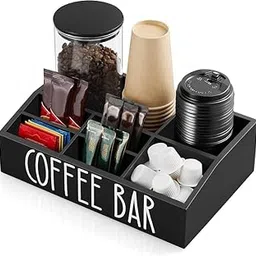Home Sparkle Coffee Station Organizer with Removable Dividers - 7 Compartment Black Coffee Bar Accessories and Organizer - Condiment Holder for K Cup Sugar Tea Pod - Farmhouse Coffee Bar Decor-image-46