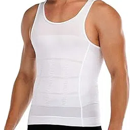 fycan Men Slimming Body Shaper Tummy Shape-wear Male Fat Burning Vest Modeling Underwear Corset Waist Trainer Top Muscle Girdle Shirt Bodysuit Waist trainer Drop-ship(White)-picture-15