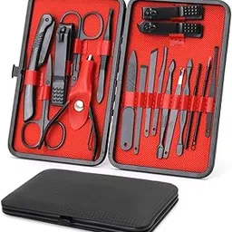 Lucifer Professional 18PCS Manicure Pedicure Kit for Women, Nail Cutter Set for Women and Men, Pedicure Kit Stainless Steel Professional Manicure Set & Eyebrow Grooming Kit Nail Care Tool Kit with Storage Case-image-28