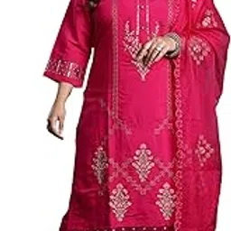 indo era Women's Silk Blend Straight Ethnic Motifs Embroidered Inches Kurta With Pant with Dupatta Set (PS9KH7453)-picture-18
