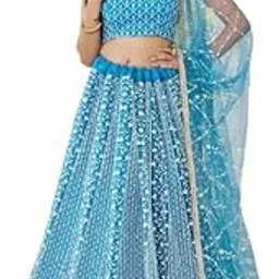 Women's Cotton Thread Work Embroidery Soft Net Semi-Stitched Lehenga Choli Set With Dupatta-image-9