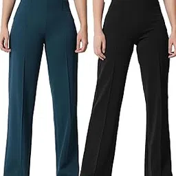 kotty Pack of 2 Women Regular Fit Multicolor Viscose Rayon Trousers-picture-27