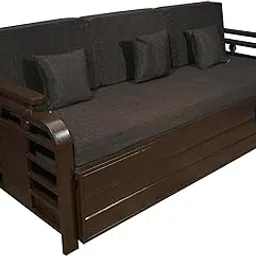 THE AMMA ENTERPRISES Brown Metal Sofa Cum Bed with Hydraulic Storage and Matress(Dark Brown Matress) (6X6)-image-2