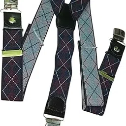 Elastic Y-Back Suspenders, Diamond Argyle Pattern, Black and Grey, Adjustable Clip-On Braces, Unisex-image-79