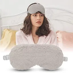 Jenna™ 100% Natural Silk and Fur Reversible Sleep Mask Cover for Insomnia, Puffy Eyes and Dark Circles (Grey)-image-36
