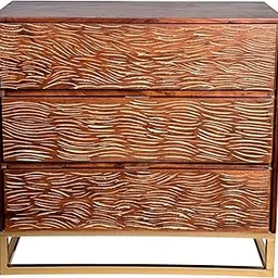 Mid Century Modern Wooden Dresser with Metal Legs, Brown, 3 Drawer Cabinet, with Striped Design by Panache Art and Craft-picture-33