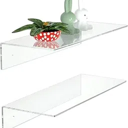 Shivanshi Creations DIY 2 PCSAcrylic Floating Shelves Clear Wall Mounted Display Shelves for Lego Funko Pop, Plants, Perfume, Books Home Décor Storage Organizer 4MM Thickness Pack of 2 (15 Inches)-picture-16