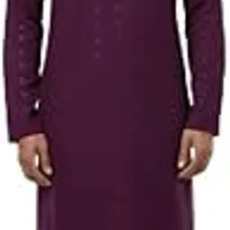 Men's Traditional Kurta Pyjama Set, Purple with Embroidered Pattern, Mandarin Collar, White Bottom-picture-39