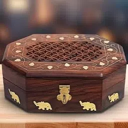 Woodiva Handmade Sheesham Wooden & Brass Storage Box - Hand Carved Jewelry Box & Decorative Gift Box (6x4 Inches) - Antique Finish-picture-13