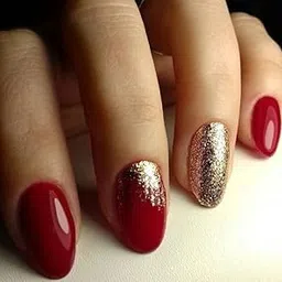 Sparkling Nailon Luxury Acrylic Red & Gold Glitter Press-On Nails, Designer Round Shape Stick-On Extensions, Reusable Artificial Fake Nails for Women, Elegant Party & Festive Manicure Kit | Pack of 14-picture-54