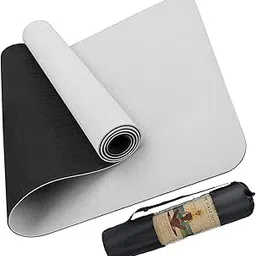 B Fit Premium TPE Yoga Mat - Classic 6 MM Pro Yoga Mat Eco Friendly Non Slip Fitness Exercise Mat with Smart Carry Bag-Workout Mat for Yoga, Pilates and Floor Exercises (Greyish White)-image-1