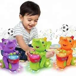 Musical Walking Elephant Drummer Toy – Flashing Lights, Fun Sounds, Beating Drum & Ball Blowing Action for Kids, Boys & Girls (Multi Colour )-picture-28