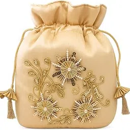 Silk Potli Bag for Women with Intricate Hand Embroidery & Pearl Detailing – Ideal Potli Purse for Wedding, Ethnic Looks, Return Gifts & Festive Functions – Lightweight Batua Style (Beige)-image-13