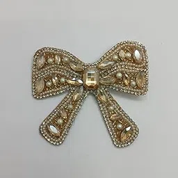 Darisha Creation Embelished hair Bow, Golden embelished hair bow for kids and woman, jewels hair bow-image-56