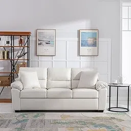 Caradel Anderson 3 Seater Sofa for Living Room Cream | Modern 3 Person Sofas | Premium Leather Sofa Set 3 Seater Couch for Guests Room Festival Gifts |Leatherette Sofa|Leather Sofa Set for livingroom-picture-14