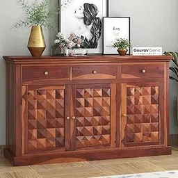 Gouravgenic handicraft Solid Sheesham Wood Sideboard TV Cabinet for Living Room |Sideboard Storage Cabinet with 3 Drawers & 2 Cabinet Storage Furniture for Home|Cabinets for Office (Honey Finish, D1)-image-50